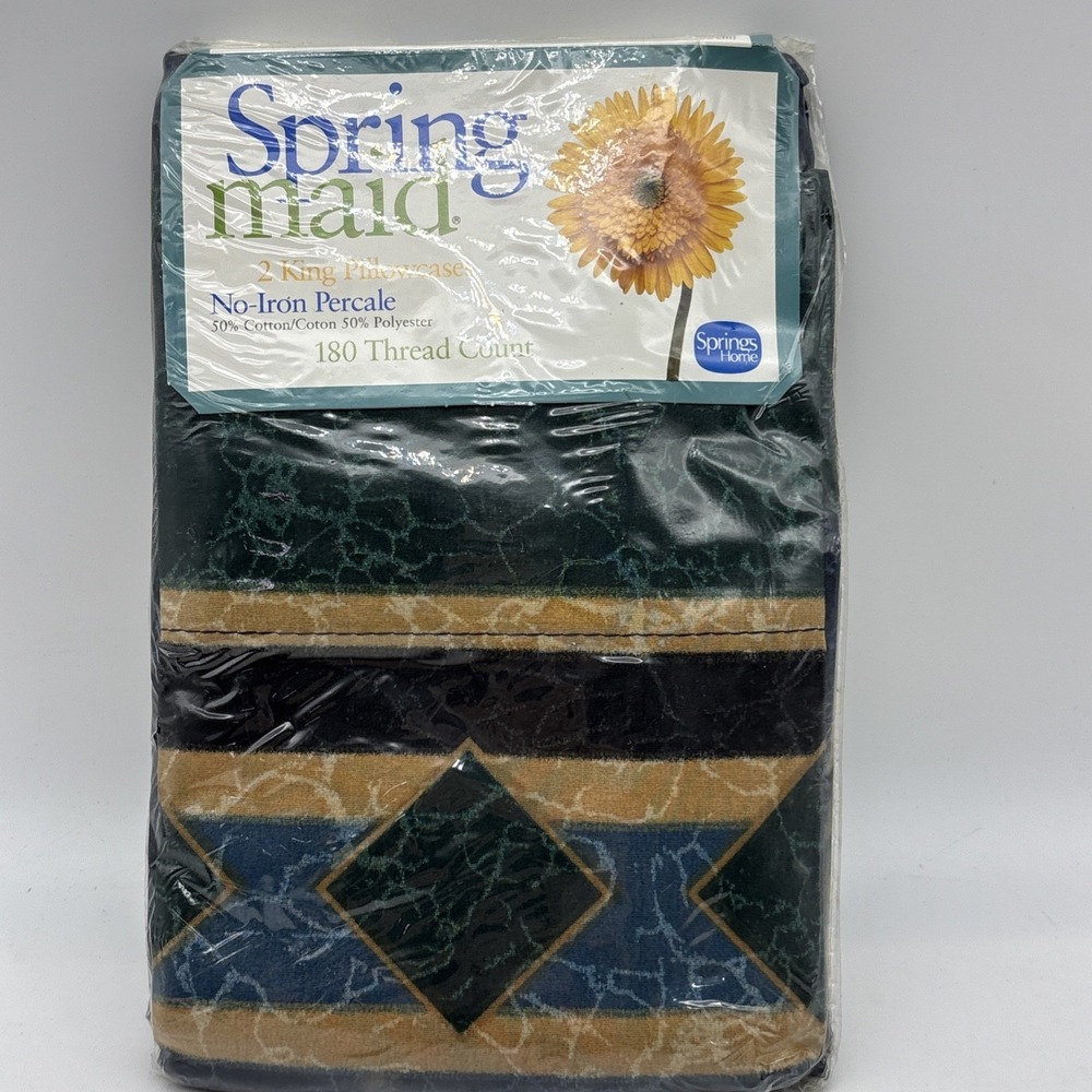 vintage Springmaid king pillowcases (2) Navy AMALFI NOS